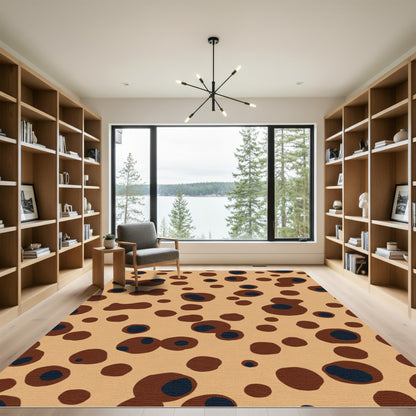 Brown Blue Round Spot Abstract Rug