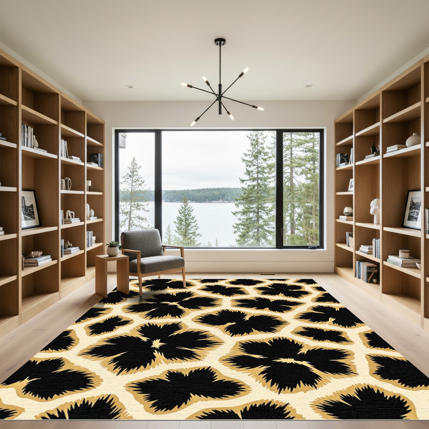 Bold Black Floral Contrast Patchwork Rug