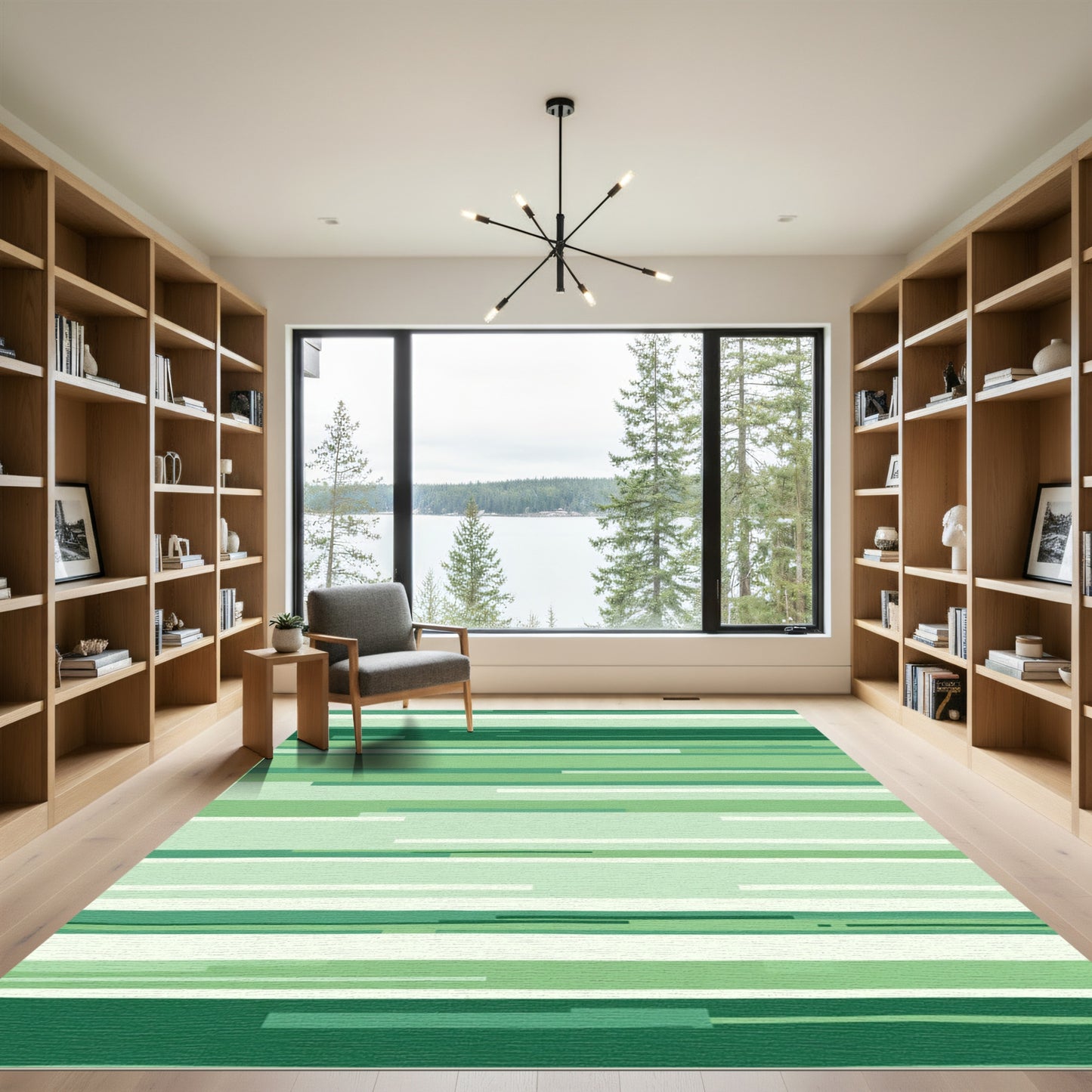 Modern Green Horizontal Stripe Rug