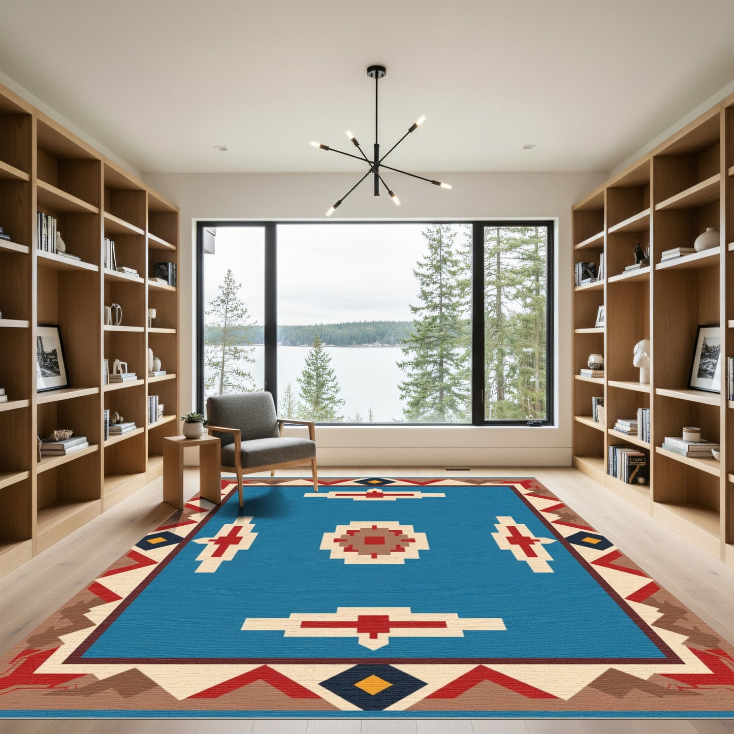 Blue Red Geometric Southwestern Tribal Rug