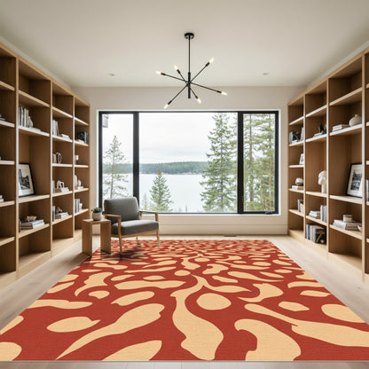 Red Beige Organic Swirl Abstract Rug