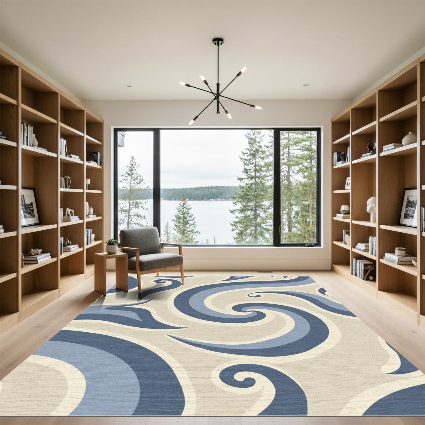 Coastal Blue Swirls Abstract Rug