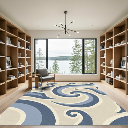 Coastal Blue Swirls Abstract Rug