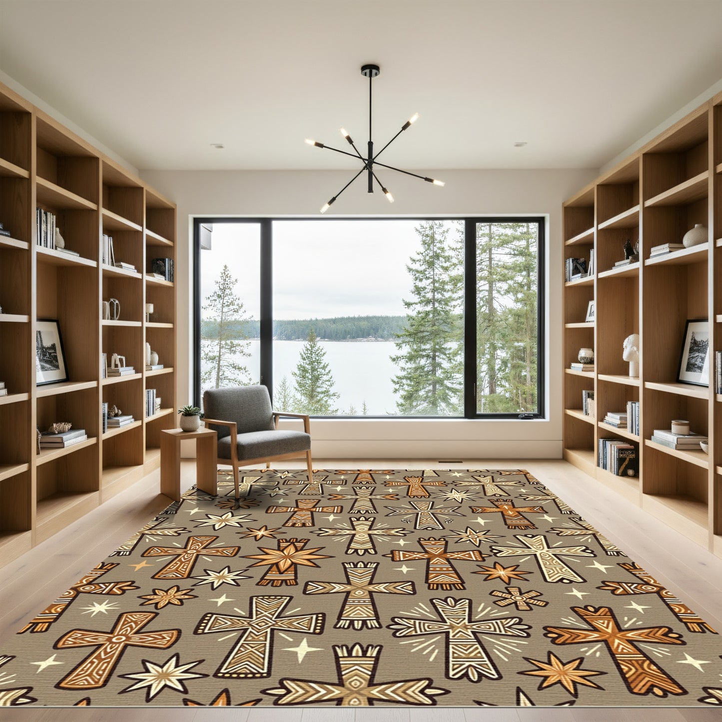 Rustic Cross Starburst Earth Tones Rug