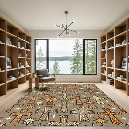 Rustic Cross Starburst Earth Tones Rug