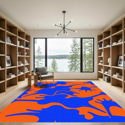 Vibrant Orange Blue Abstract Blob Rug