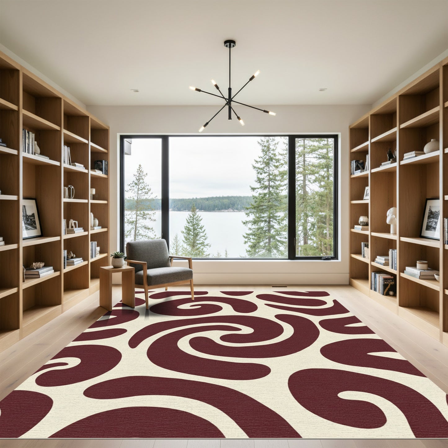 Deep Burgundy Swirl Amorphous Composition Rug