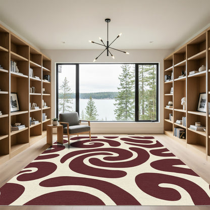 Deep Burgundy Swirl Amorphous Composition Rug