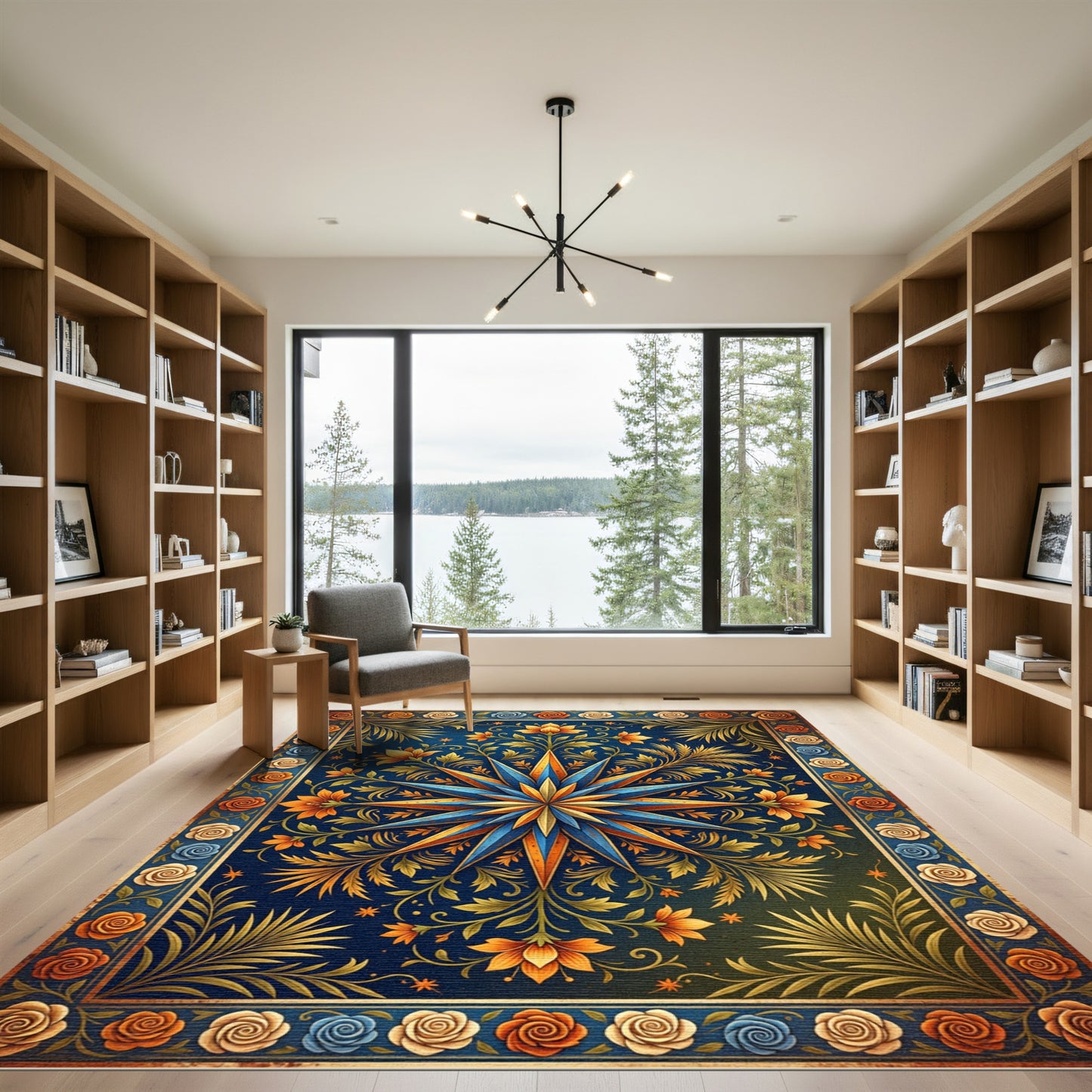 Celestial Navy Gold Floral Star Medallion Rug