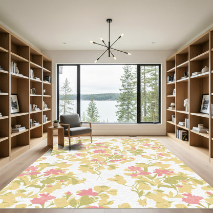 Soft Blush Pink Botanical Vines Rug