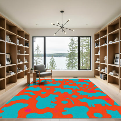 Teal Animals Orange Abstract Collage Rug