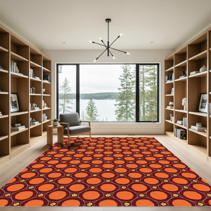 Orange Circles Burgundy Lattice Rug