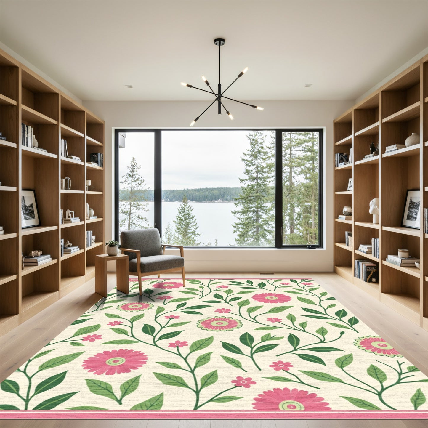 Pink Daisy Botanical Vine Rug