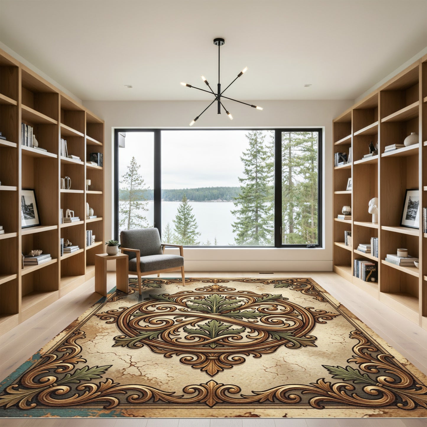Vintage Gold Leaf Filigree Circular Medallion Rug