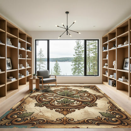 Vintage Gold Leaf Filigree Circular Medallion Rug