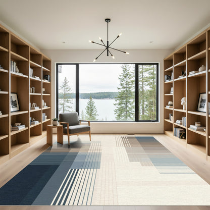 Modern Abstract Blue Tan Geometric Rug
