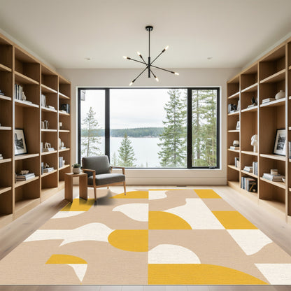 Eclectic Ochre Cream Organic Shapes Rug