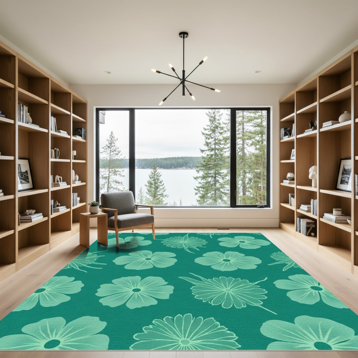Teal Floral Medallion Pattern Rug