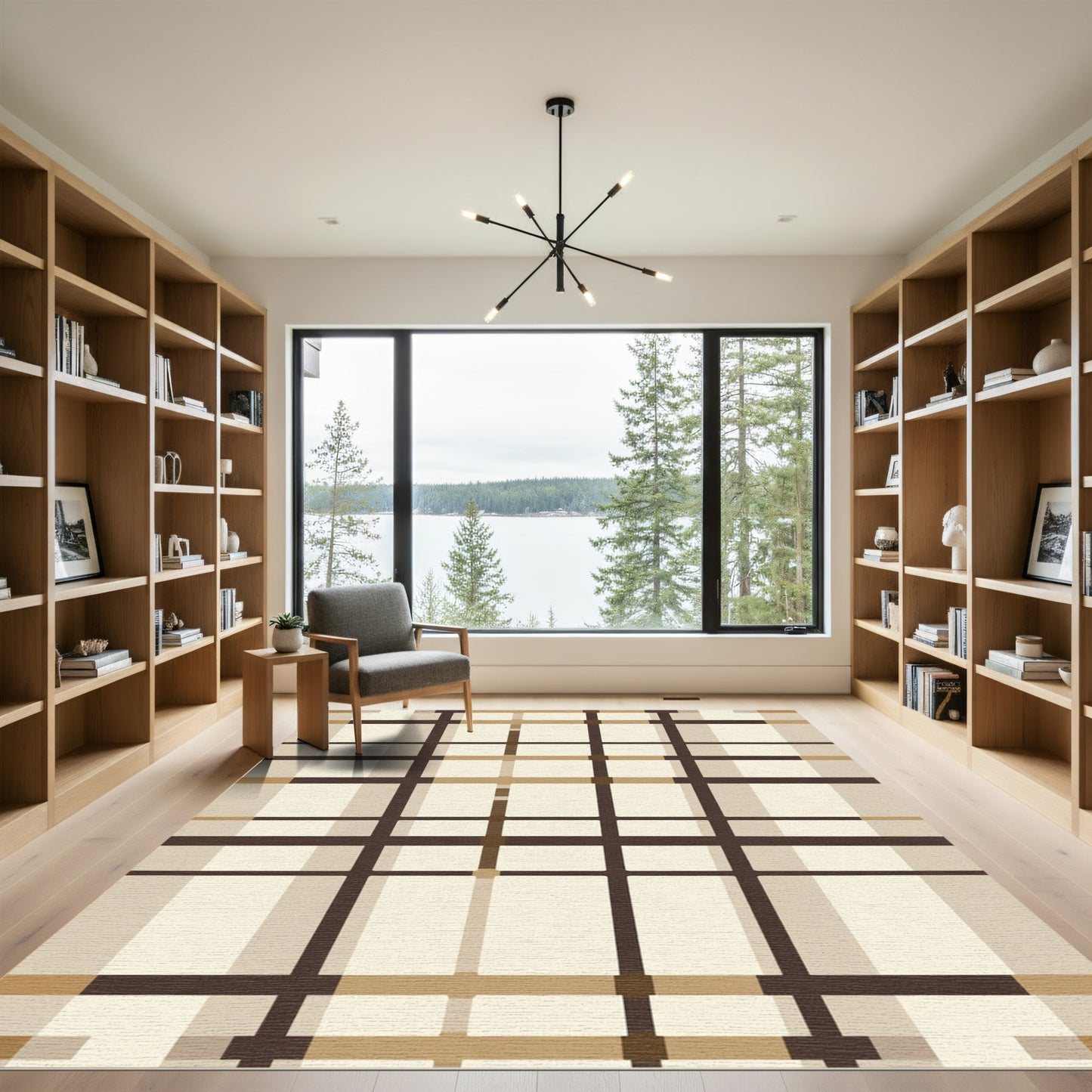 Classic Tartan Brown Cream Grid Rug
