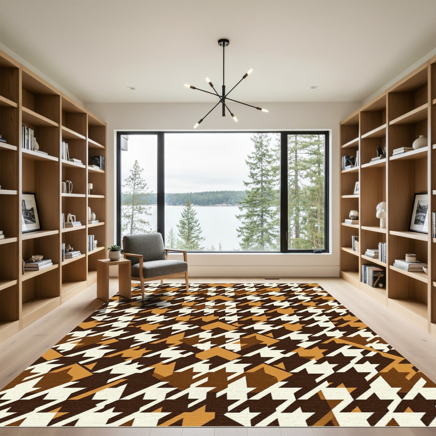 Classic Houndstooth Brown Cream Diamonds Rug