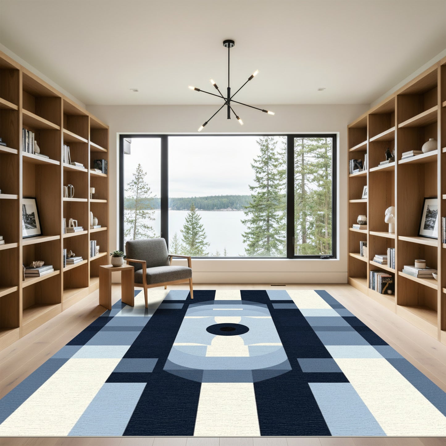Mid Century Modern Blue Geometric Rug
