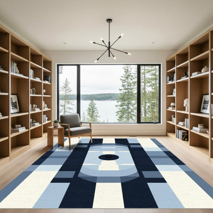 Mid Century Modern Blue Geometric Rug