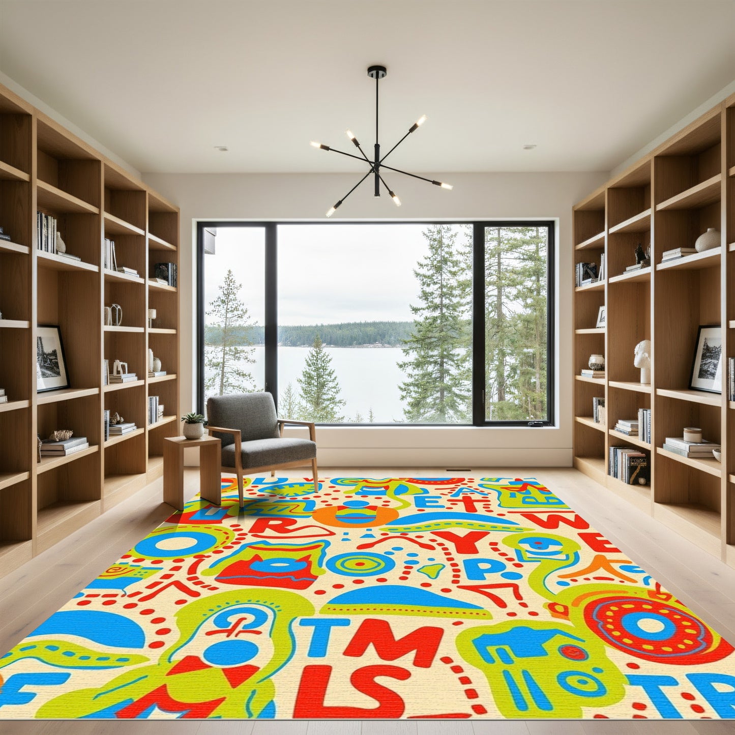 Bright Red Blue Green Alphabet Collage Rug