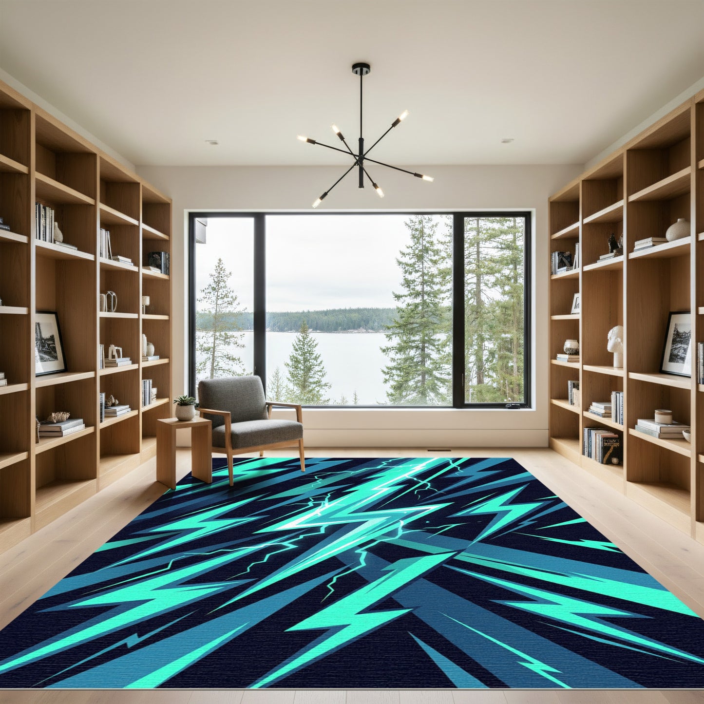 Electric Aqua Lightning Bolt Blast Rug