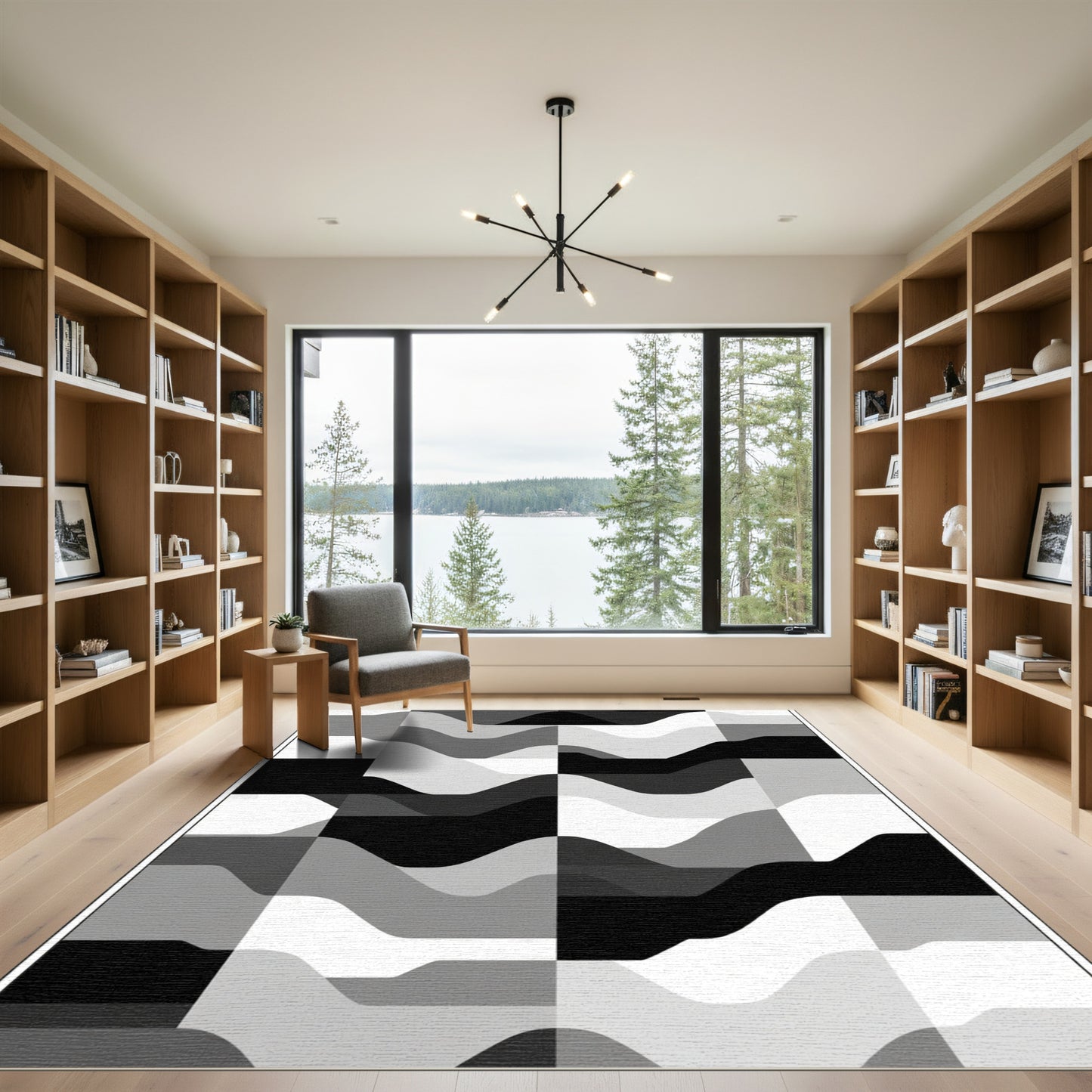 Monochromatic Wavy Geometric Form Rug