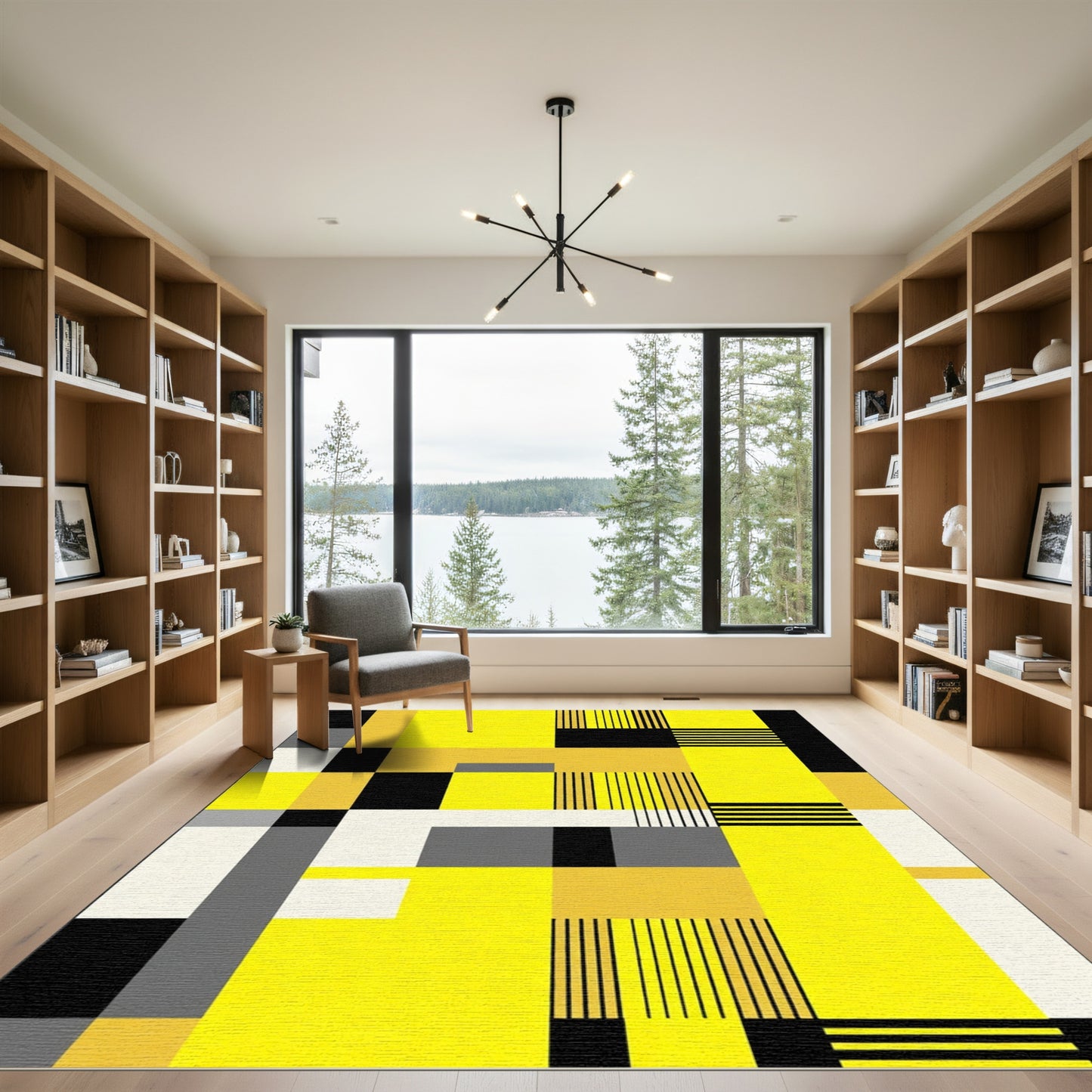 Bold Yellow Geometric Block Stripe Rug