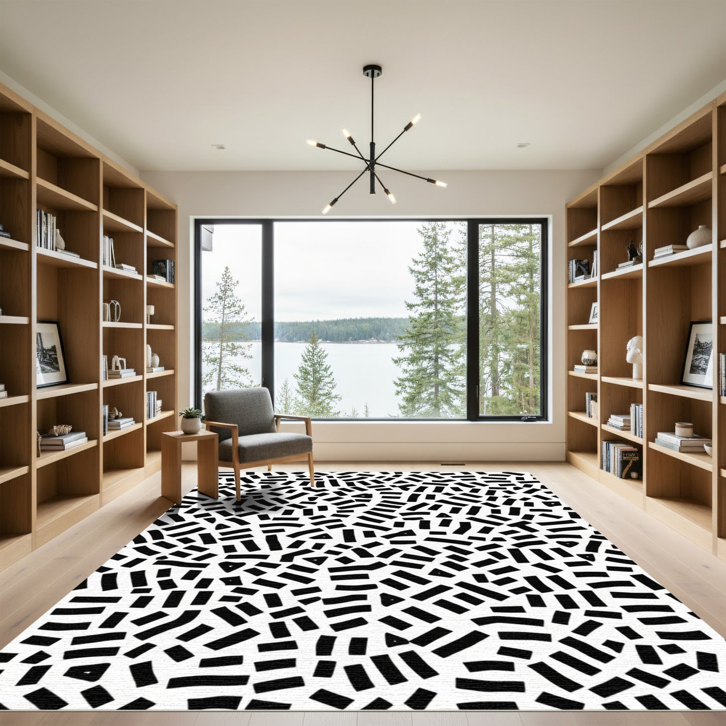 Black White Abstract Dash Scatter Rug