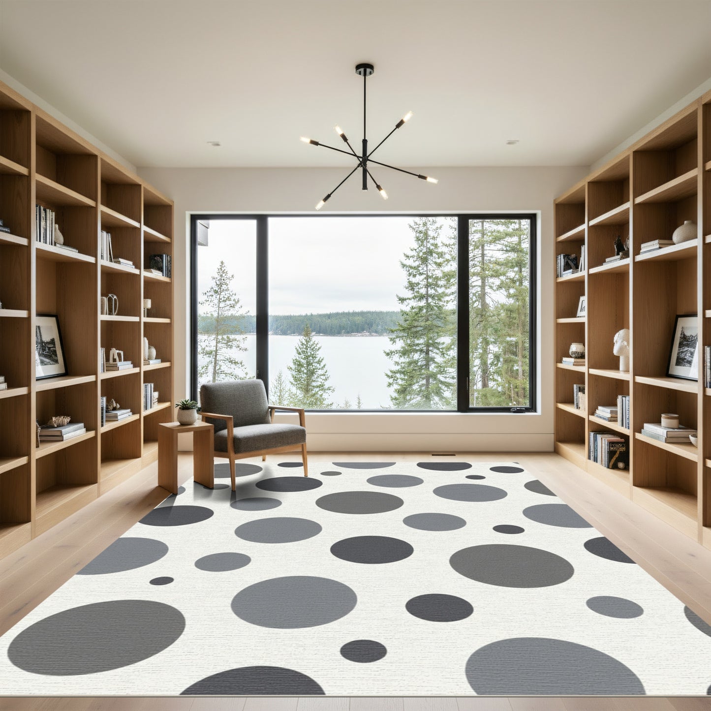 Gray Circles Contemporary Dot Rug