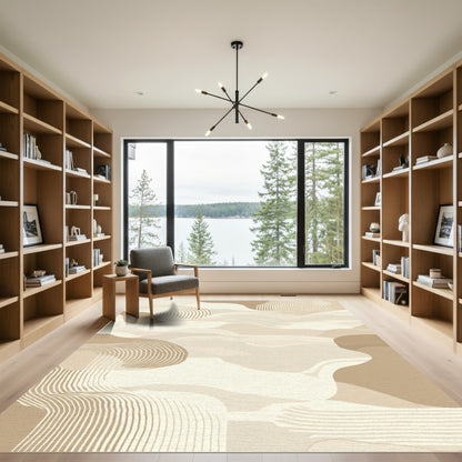 Beige Abstract Wavy Landscape Rug