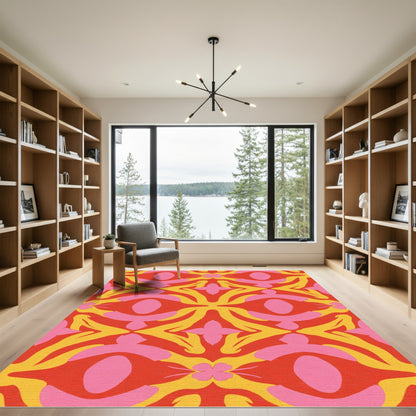 Retro Floral Eye Red Pink Rug