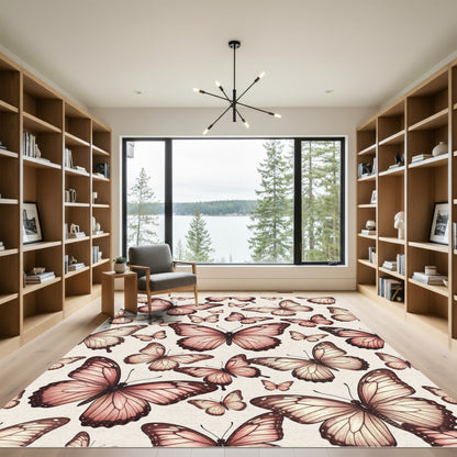Whimsical Blush Pink Butterfly Garden Rug