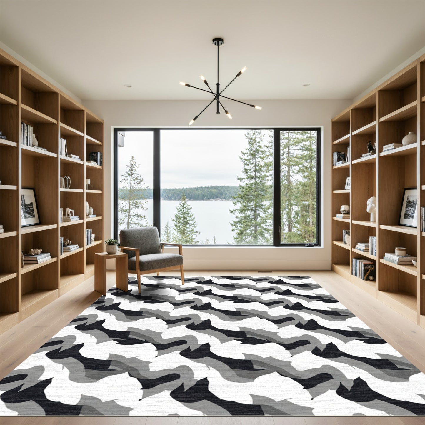 Gray Black White Abstract Camo Rug