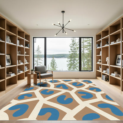 Brown Blue Organic Grid Arrangement Rug