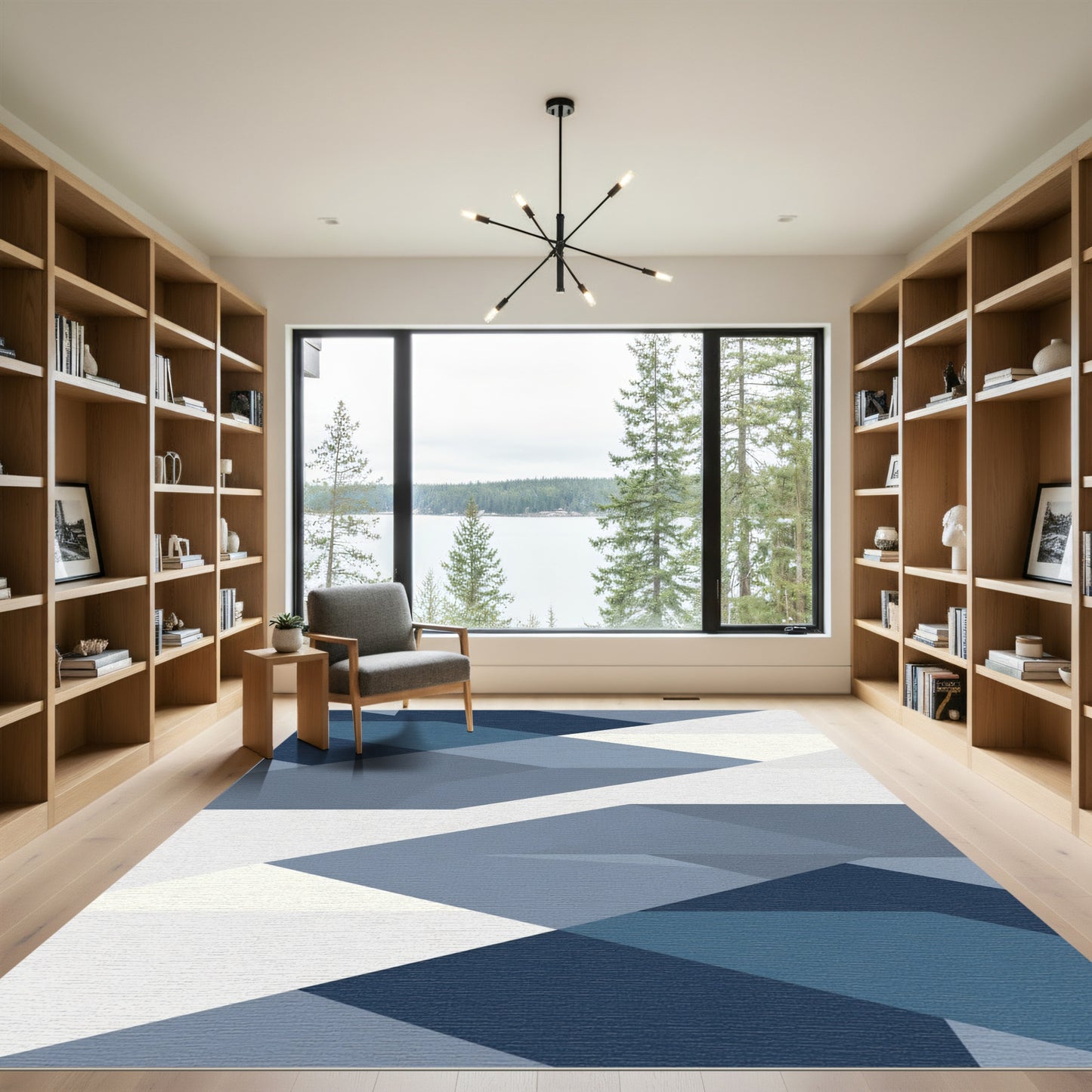 Abstract Geometric Indigo Slate Rug