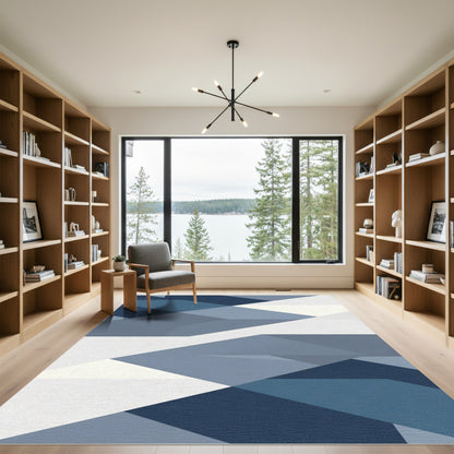 Abstract Geometric Indigo Slate Rug
