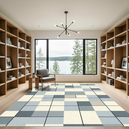 Gridded Blue Cream Geometric Grid Rug