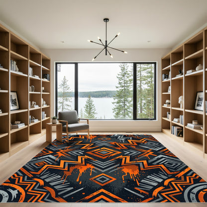 Bold Orange Gray Geometric Graffiti Rug