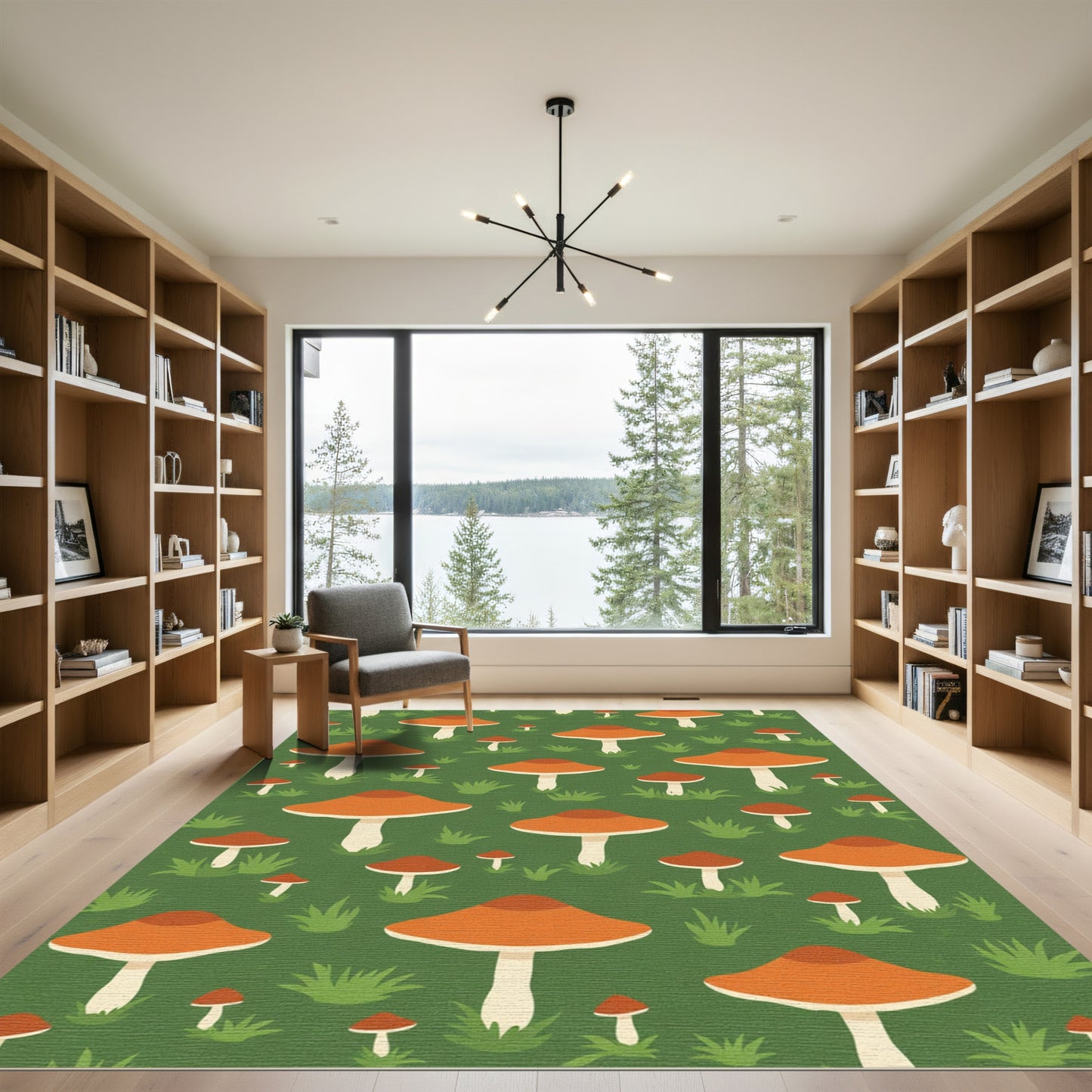Whimsical Orange Mushroom Forest Rug