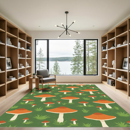 Whimsical Orange Mushroom Forest Rug