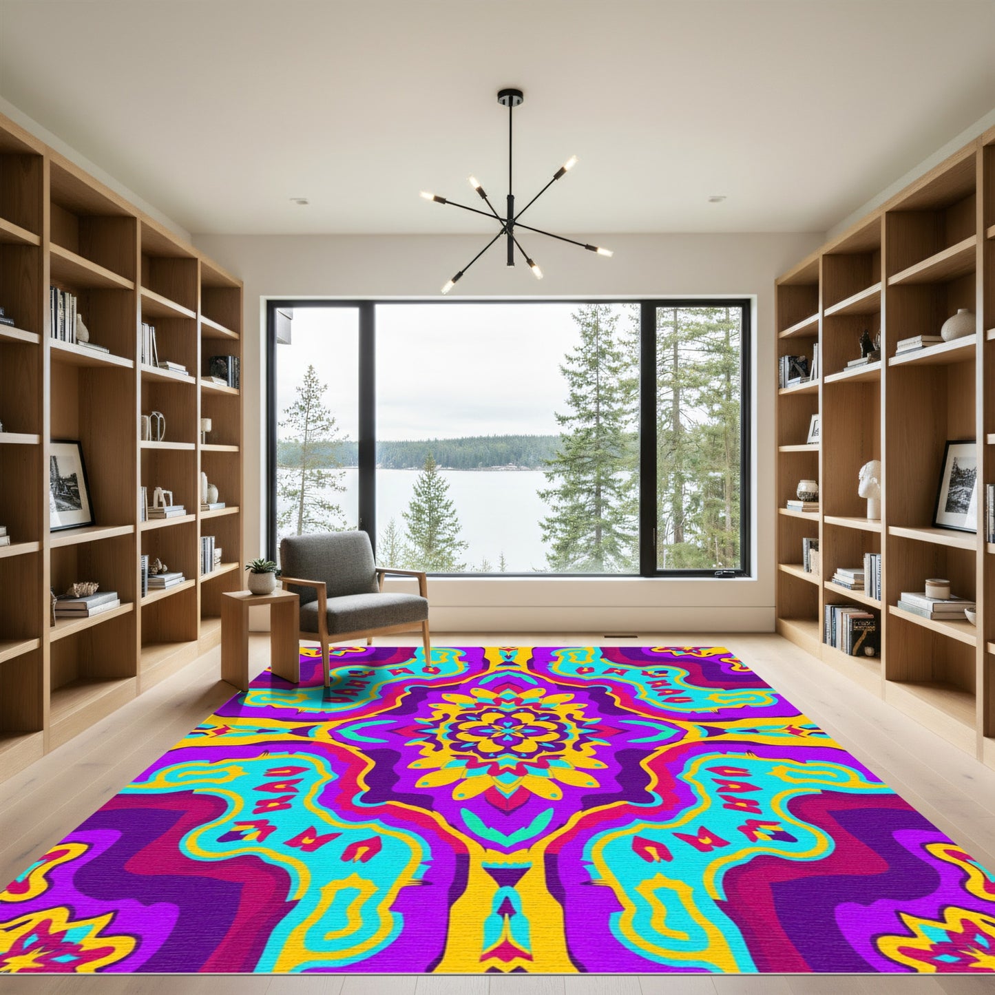 Vibrant Psychedelic Floral Tile Rug