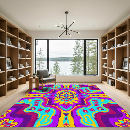 Vibrant Psychedelic Floral Tile Rug