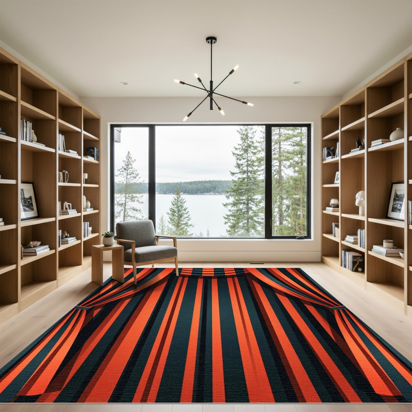 Bold Orange Stripe Curtain Rug