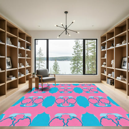 Pink Teal Abstract Organic Blossom Rug