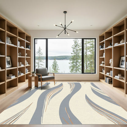 Soft Blue Gray Swirl Stripes Rug