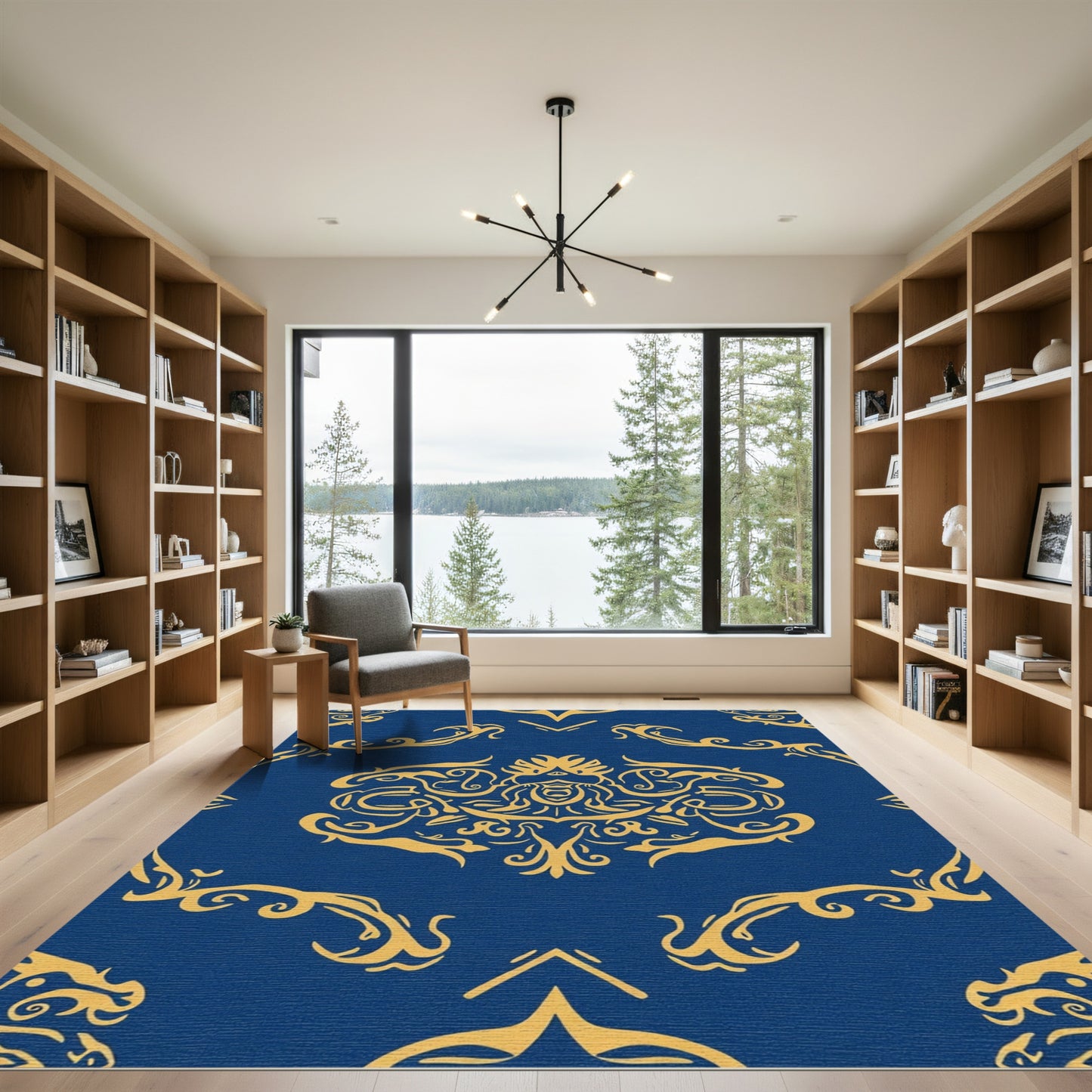 Royal Blue Gold Vintage Scroll Rug