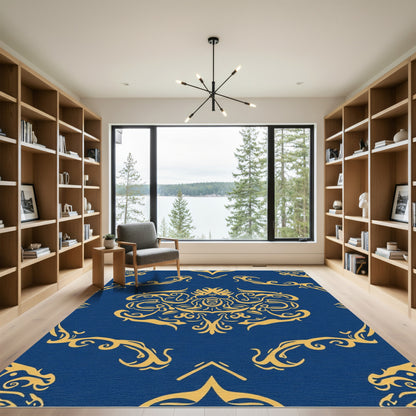Royal Blue Gold Vintage Scroll Rug